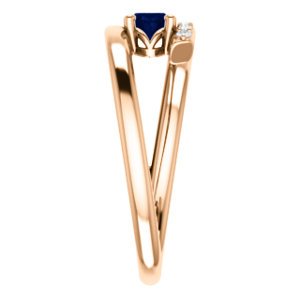 Chatham Created Blue Sapphire and Diamond Bypass Ring, 14k Rose Gold (.125 Ctw, G-H Color, I1 Clarity)