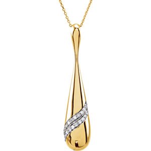 Diamond Teardrop Reversible Pendant Necklace in 14k Yellow Gold, 18"(1/3 Cttw)