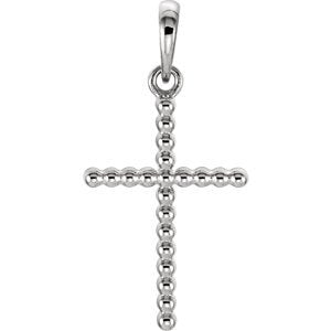 Beaded Cross Rhodium-Plated 14k White Gold Pendant (17.5X12.10 MM)