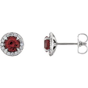 Mozambique Garnet and Diamond Halo-Style Earrings, 14k White Gold (4 MM) (.125 Ctw, G-H Color, I1 Clarity)