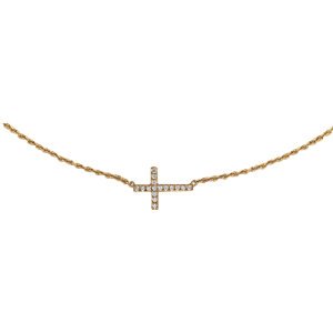 Diamond Sideways Cross 14k Yellow Gold Pendant Necklace, 16-18" (1/5 Cttw)