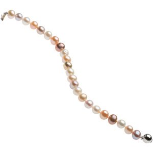 Freshwater Cultured Multi-Color Pearl Strand Bracelet, 8 MM - 9 MM, Sterling Silver 7.75 Inches
