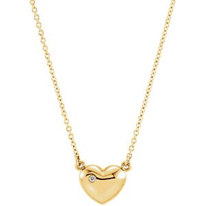 Diamond Solitaire Heart 14k Yellow Gold Pendant Necklace, 16" ( .01 Cttw)