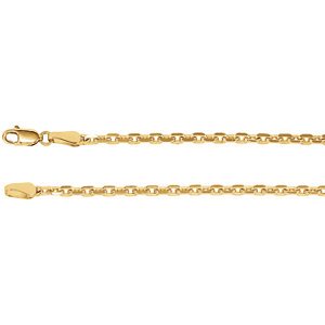 2.5mm 14k Yellow Gold Diamond Cut Cable Chain, 20"