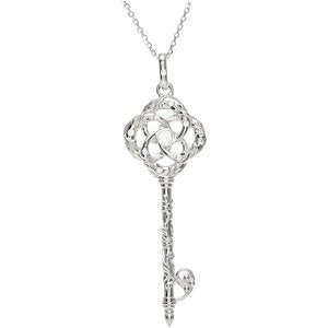 Diamond Vine Key Pendant Sterling Silver Necklace, 18" (1/10 Cttw)