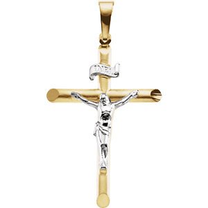 Two-Tone Beveled Crucifix 14k Yellow and White Gold Pendant (26X19MM)