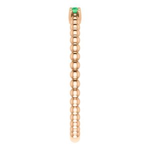 Chatham Created Emerald Beaded Ring, 14k Rose Gold , Size 6.75