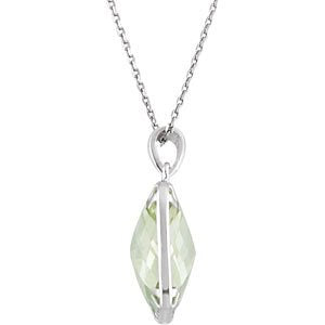 Green Quartz Antique Square Sterling Silver Necklace, 18"