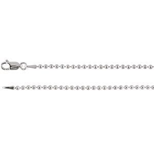 2mm Sterling Silver Bead Chain, 7"