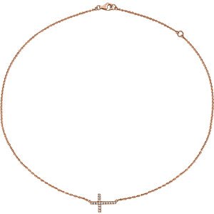 Diamond Petite Sideways Cross 14k Rose Gold Necklace, 16"-18" (.25 Ctw, H-J Color, I3 Clarity)