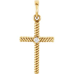 Diamond Rope-Trim Cross 14k Yellow Gold Pendant (.02 Ct, G-H Color, I1 Clarity)