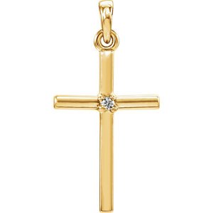 White Sapphire Inset Cross 14k Yellow Gold Pendant (22.65x11.4MM)