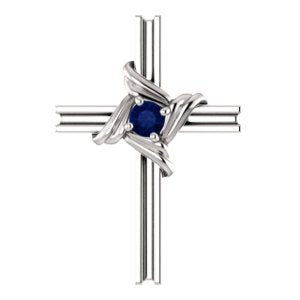 Blue Sapphire Cross 14k White Gold Pendant (18.10X12.80 MM)