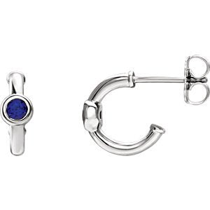 Chatham Created Blue Sapphire J-Hoop Earrings, Rhodium-Plated 14k White Gold