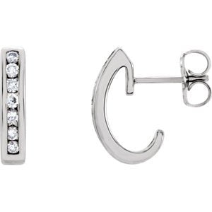 Diamond J-Hoop Earrings, Rhodium-Plated 14k White Gold (1/3 Ctw, Color G-H, Clarity I1)