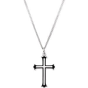 Black Enameled Fleury Sterling Silver Cross Pendant Necklace, 18" (25.00 X 15.75 MM)