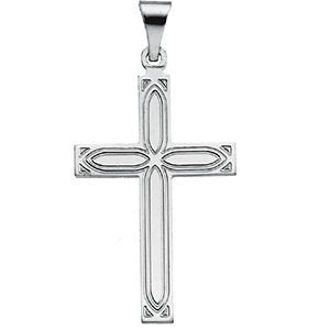 Childrens 14k White Gold Christian Cross with Embossed Passion Cross Pendant