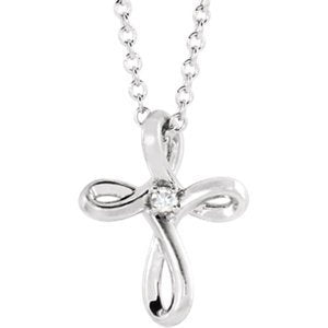 Diamond Infinity Cross Rhodium-Plated 14k White Gold Necklace, 16"-18" (.02 Ct, G-H Color, I1 Clarity)