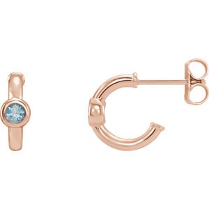 Aquamarine J-Hoop Earrings, 14k Rose Gold