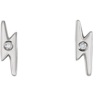 Diamond Lighting Bolt Earrings, Rhodium-Plated 14k White Gold (.03 Ctw, GH Color, I1 Clarity)