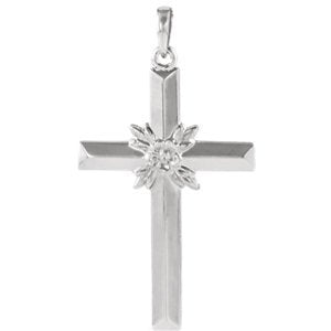 Men's Rose of Sharon Cross 14k White Gold Pendant