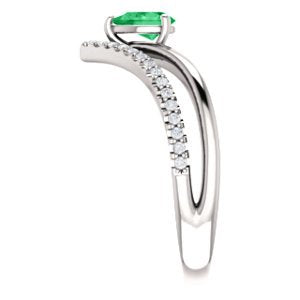 Emerald Pear and Diamond Chevron Sterling Silver Ring (.145 Ctw, G-H Color, I1 Clarity), Size 7