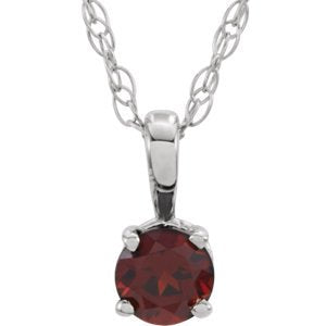 Children's Imitation Garnet 'January' Birthstone 14k White Gold Pendant Necklace, 14"