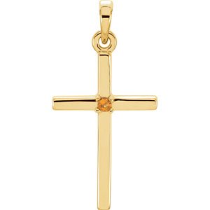 Citrine Inset Cross 14k Yellow Gold Pendant (22.65x11.4MM)
