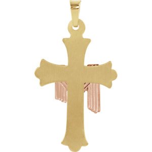 Fleur de Lis Cross with Robe 14k Yellow Gold and 14k Rose Gold Pendant