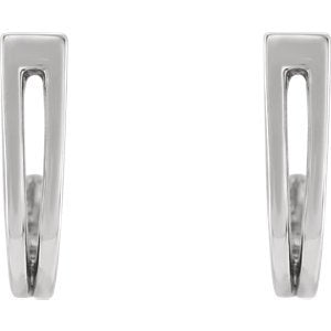 Geometric J-Hoop Earrings, Rhodium-Plated 14k White Gold