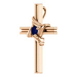 Blue Sapphire Cross 14k Rose Gold Pendant (18.10X12.80 MM)