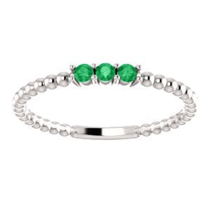 Platinum Emerald Beaded Ring, Size 7.25