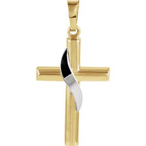 Two-Tone Hollow Cross 14k Yellow and White Gold Pendant (20.5X14MM)