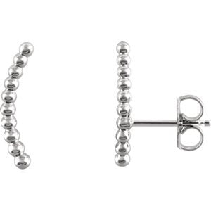 Bead Trim Curving Ear Climbers, Sterling Silver