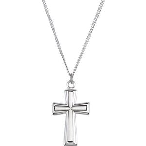 Inlay Cross Sterling Silver Pendant Necklace, 24" (39.00X21.70 MM)