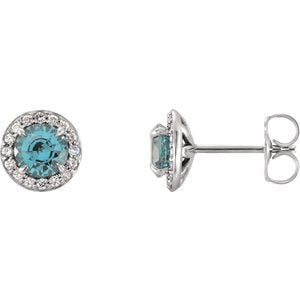 Aquamarine and Diamond Halo-Style Earrings, Rhodium-Plated 14k White Gold (5 MM) (.16 Ctw, G-H Color, I1 Clarity)