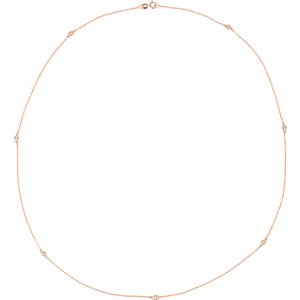 Pink Sapphire and Diamond Station Necklace, 14K Rose Gold - 16 inch Chain / 1.00cttw / Good