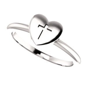 Platinum Heart with Cross Slim Profile Ring, Size 4.75