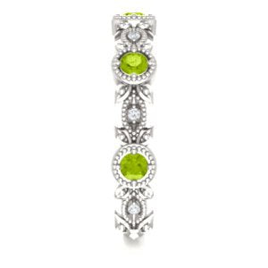 Peridot and Diamond Vintage-Style Ring, Rhodium-Plated Sterling Silver (0.03 Ctw, G-H Color, I1 Clarity)