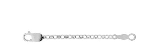 1.5mm 14k White Gold Hollow Belcher Rolo Chain Necklace Extender and Safety Chain, 2.25"