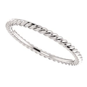 Slim-Profile 1.5mm Rope Trim Comfort-Fit Band, Rhodium-Plated 18k White Gold, Size 4.5