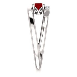 Chatham Created Ruby and Diamond Bypass Ring, Rhodium-Plated 14k White Gold (.125 Ctw, G-H Color, I1 Clarity)
