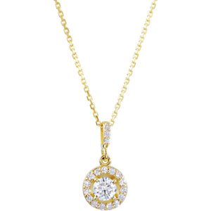 Diamond Halo-style Necklace, 14k Yellow Gold, 18" (1.25 Ctw, Color G-H, Clarity I1)