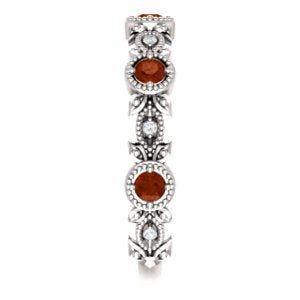 Mozambique Garnet and Diamond Vintage-Style Ring, Rhodium-Plated 14k White Gold (0.03 Ctw, G-H Color, I1 Clarity)