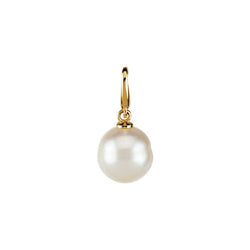 14k Yellow Gold Rhodium Plated Freshwater Cultured Circle Pearl Charm Pendant with Trigger-less Clasp