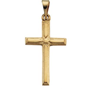 Embossed Cross Small 14k Yellow Gold Pendant