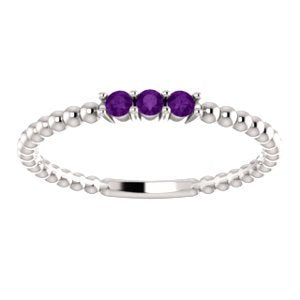 Amethyst Beaded Ring, Rhodium-Plated 14k White Gold, Size 6.25