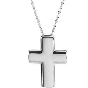 Covenant of Prayer Unadorned Cross Rhodium-Plated Sterling Silver Necklace, 18" (27.70X17.00 MM)