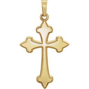 Fleur-De-Lis Hollow Cross 14k Yellow Gold Pendant (32.2X17.7MM)