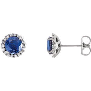 Chatham Created Blue Sapphire and Diamond Earrings, 14k White Gold (.125 Ctw, G-H Color, I1 Clarity)